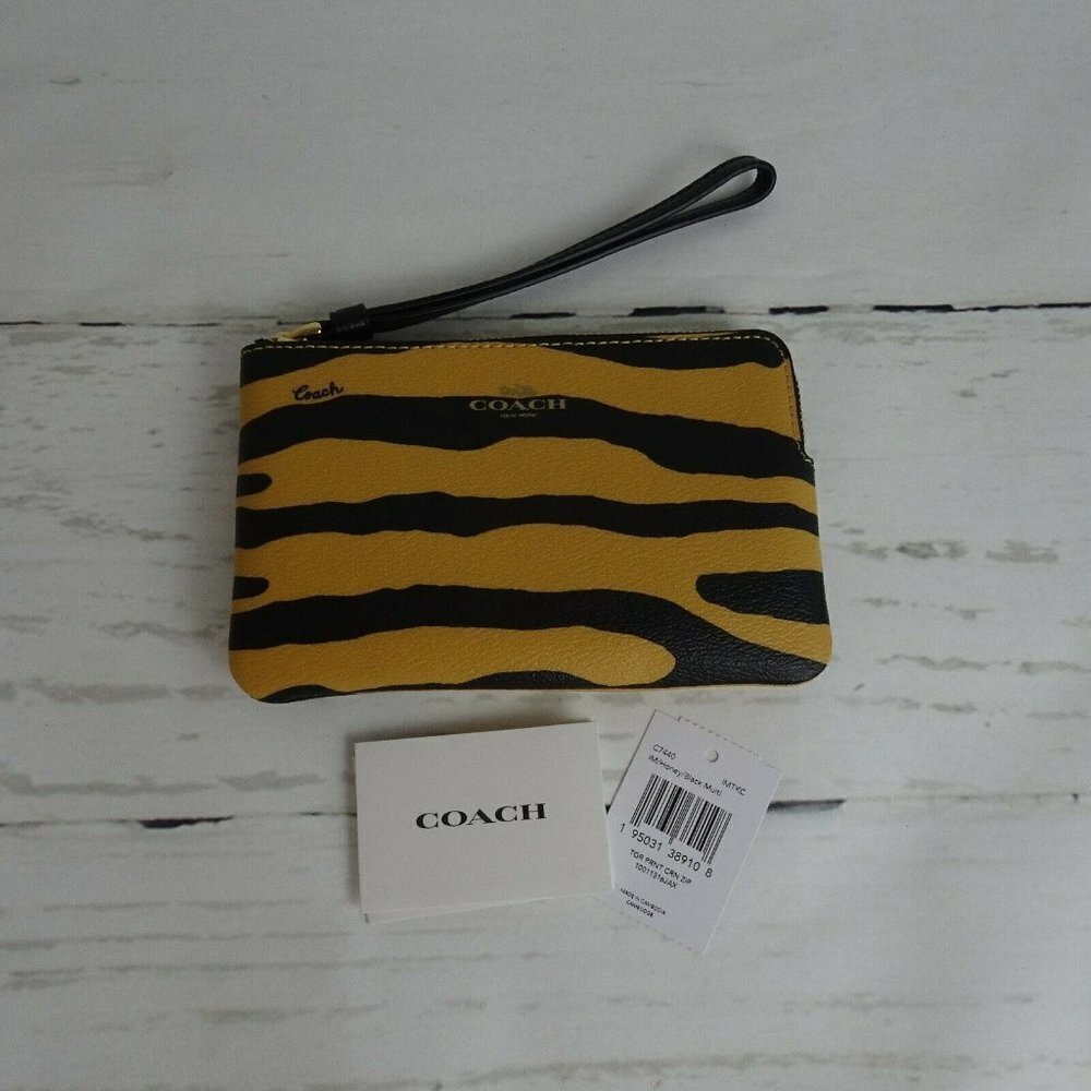 New Coach TIGER Corner Zip Wristlet Wallet Small Bag Coated Canvas Leather Logo - Picture 4 of 12